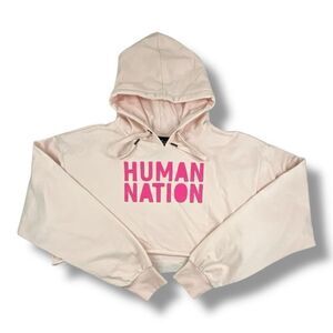 Human Nation Cropped Pink Smiley Face Hoodie Size Extra Extra Large
